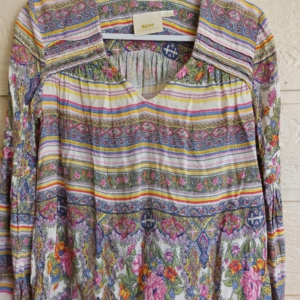 Maeve Ceresco Long Sleeve Peasant Boho Top- size XS - Picture 4 of 8